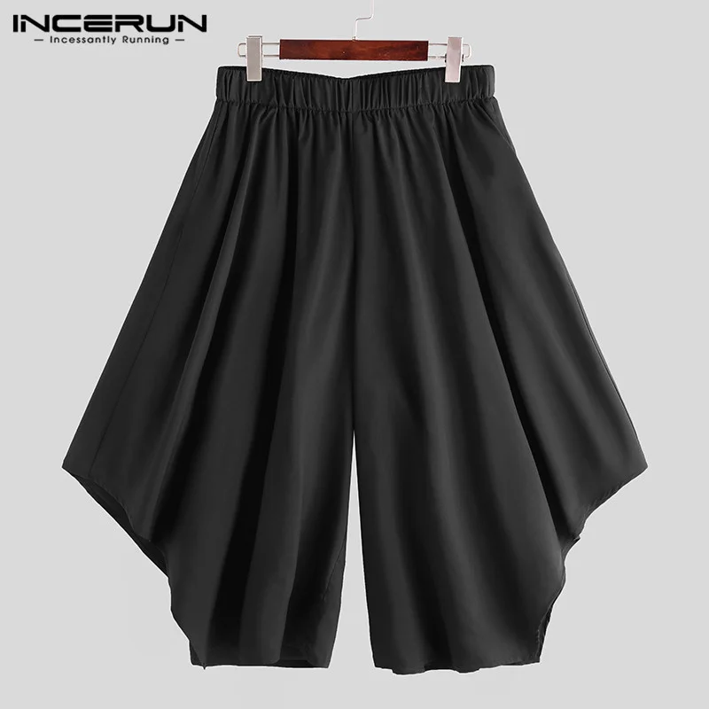 

INCERUN Fashion Men Harem Pants Joggers Elastic Waist Solid Color Loose Streetwear Irregular Skirt Trousers Dance Pants Men