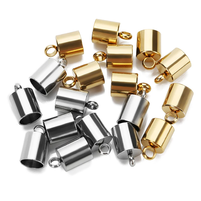 

10PCS/Pack Gold Plated Stainless Steel Tube End Caps Tassel End Beads Fit 2 3 4 5 6 8mm Round Leather Bracelet Jewelry Making