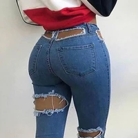 sexy ripped hole jeans for women denim straight pants high waist stretch boyfriend jean ladies plus size beggar jeans streetwear