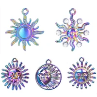 15pcslot sun charm for jewelry making supplies handmade pendant necklace diy conmpenent rainbow color metal round pendant charm
