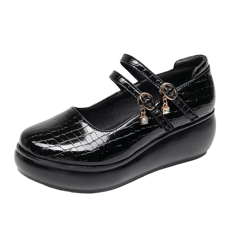 2024 лакированная кожа двойная танкетка водонепроницаемая обувь на толстой