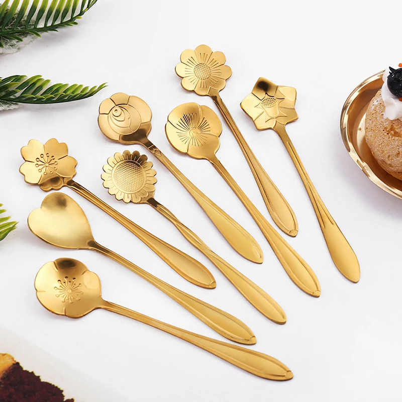 

8 PCS Flower Spoons Set Small Teaspoons Stainless Steel Coffee Spoons Lovely Ice Cream Dessert Spoons Spoon Set Dinnerware Set