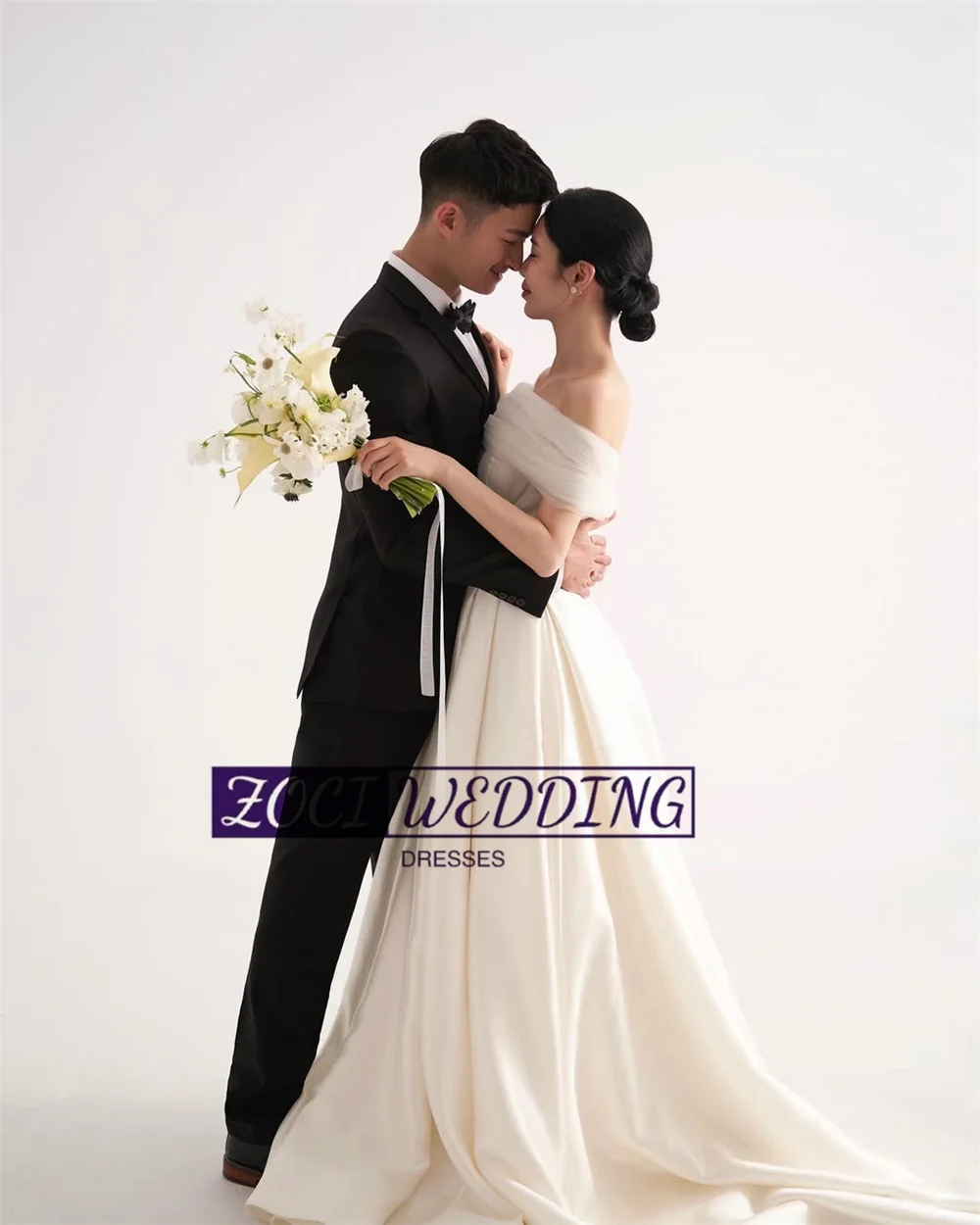 Zoci Простые корейские свадебные платья без бретелек трапециевидной формы для
