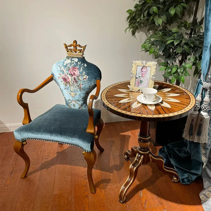 

Изготовленный На Заказ европейский стол для отдыха из массива дерева и стул комбинированный деревянный коллаж из ракушек ремесленный корт ретро стул с вышивкой