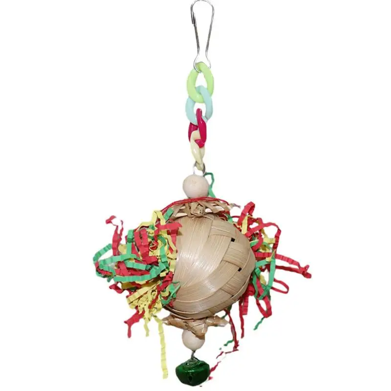 

Parrot Chew Ball Colorful Paper Hangable Round Ratten Bird Training Toys with Bell Natural Bird Toys for Cockatiel Conure