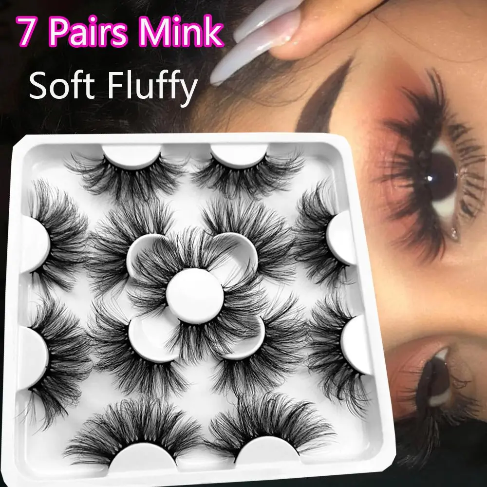 

SKONHED 7 Pairs 3D Mink False Eyelashes Long Wispies Soft Fluffy Eyelashes Extension Dramatic Volume Beauty Handmade