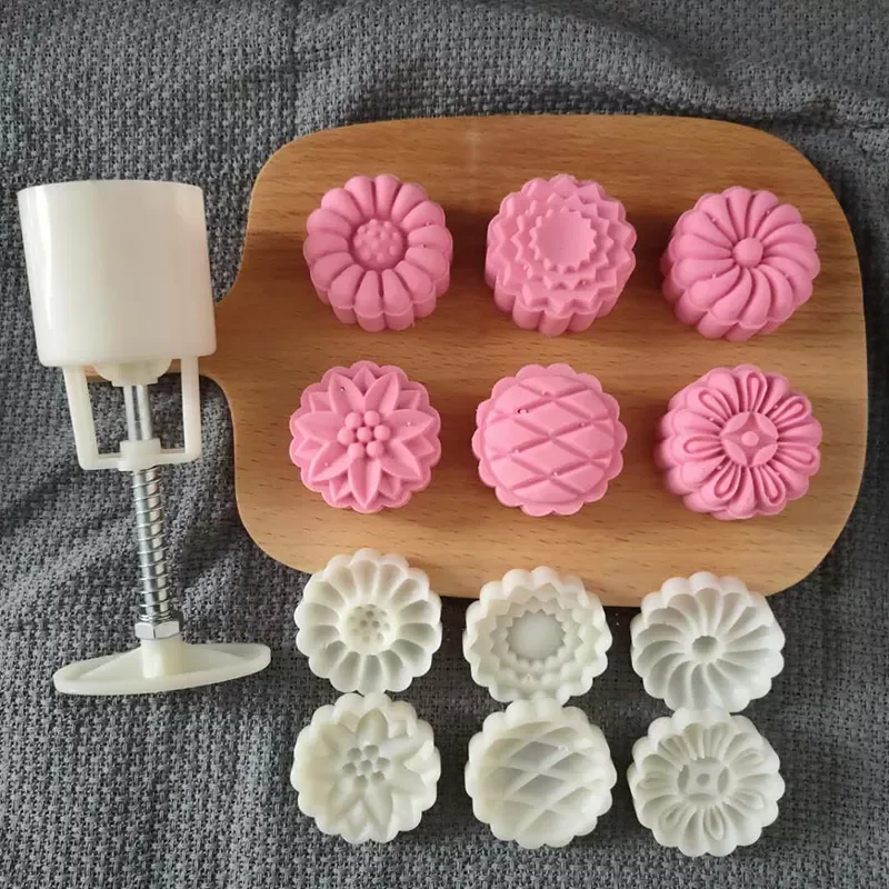 

6Pcs/4Pcs Kitchen Supplies 3D Flower Shape 50g Mooncake Moulds Multi Purpose Reusable Festival Cookie Decorate Tool