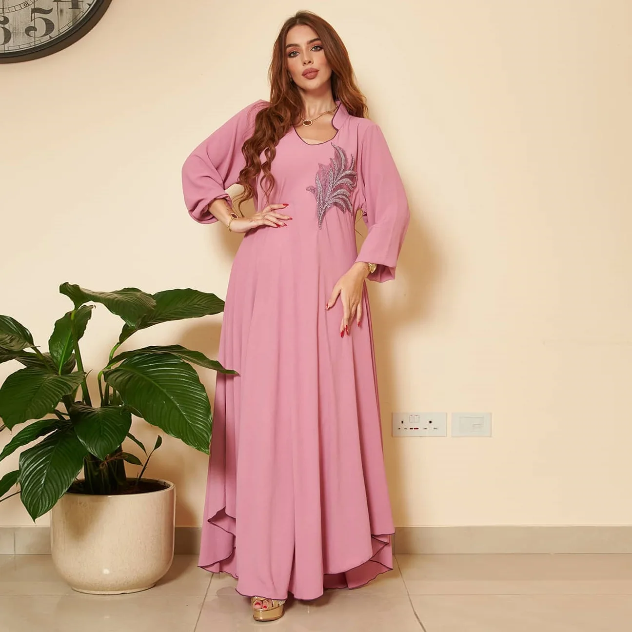 

Spring Summer Maxi Dress for Women Elegant Ethnic Floral Musulman Long Sleeve Dresses Middle Eastern Dubai Muslim Arabic Abaya