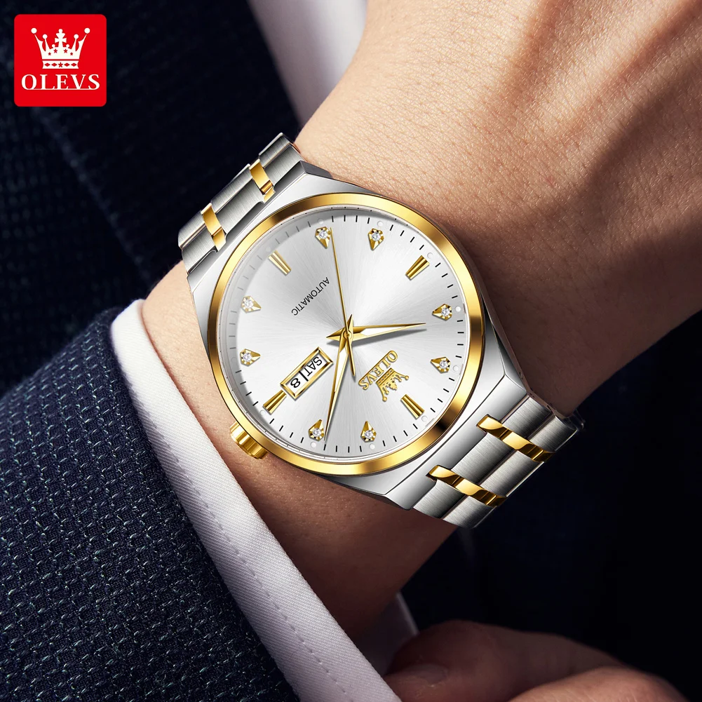 Фото Механические часы OLEVS 9811 для мужчин, оригинальные часы из нержавеющей стали, водонепроницаемые, с люминесцентным покрытием, полностью автоматические, с автоподзаводом. №3