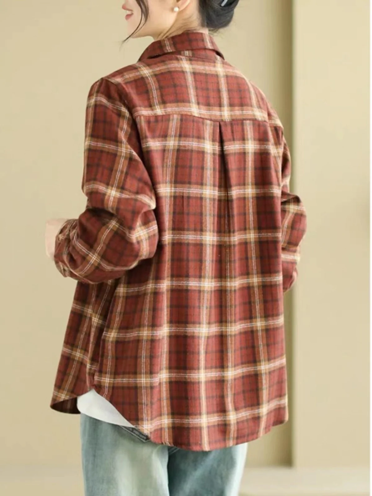 Женская клетчатая рубашка в стиле ретро повседневный однобортный Кардиган с