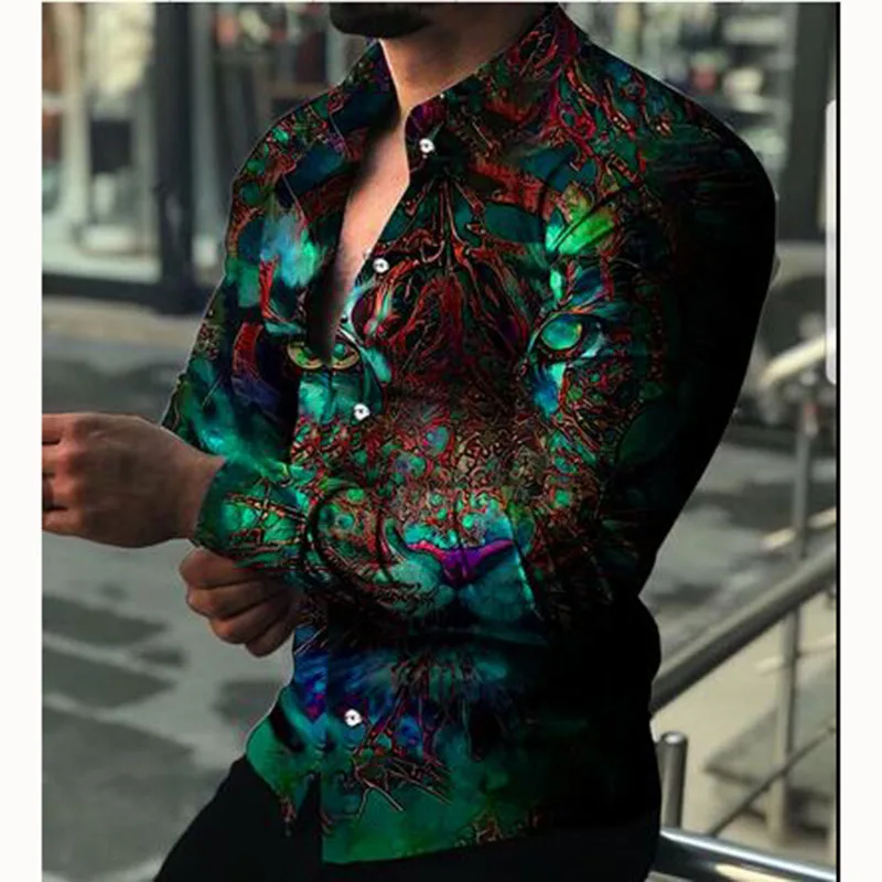 

Lion 3d Print Shirts For Men Luxury Fashion Shirts Casual Shirts Gothic Designer Long Sleeve Tops Mens Clothing Cardigan Shirt