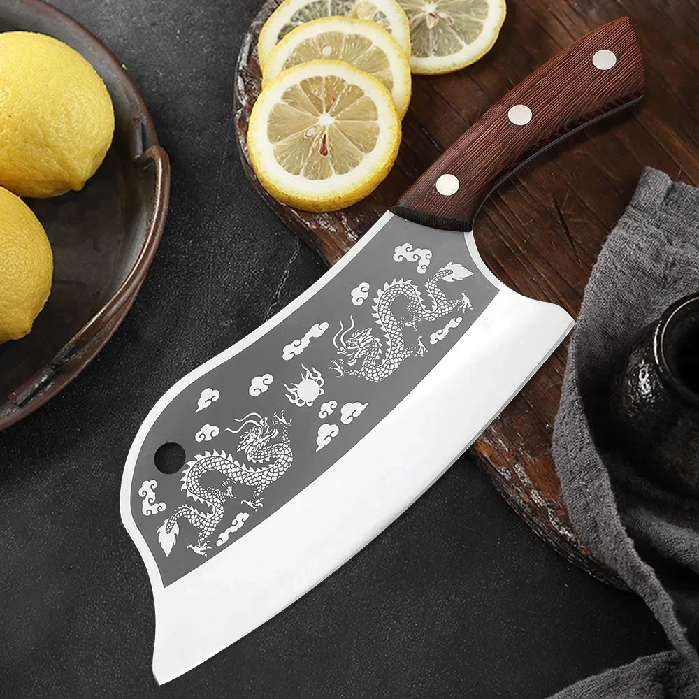 Сверхмощный китайский кухонный нож тесак для мяса мясника деревянная ручка из