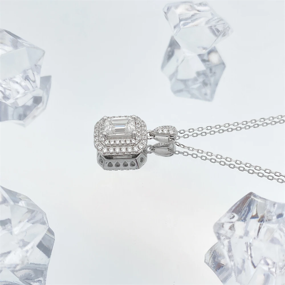 Square Round Moissanite Pendant Necklaces For Women S925 Diamond Necklace Jewelry Pass Tester With GRA  Free Shipping
