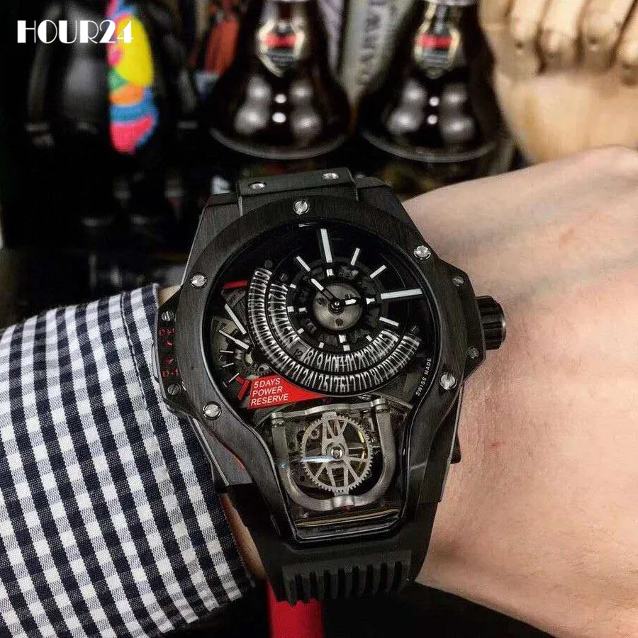 

Luxury Top Brand Men Watch Full Black Gold Rubber Watches Creative Big Dial Male Wristwatch Clock Hip Hop Style Cool Man Clock