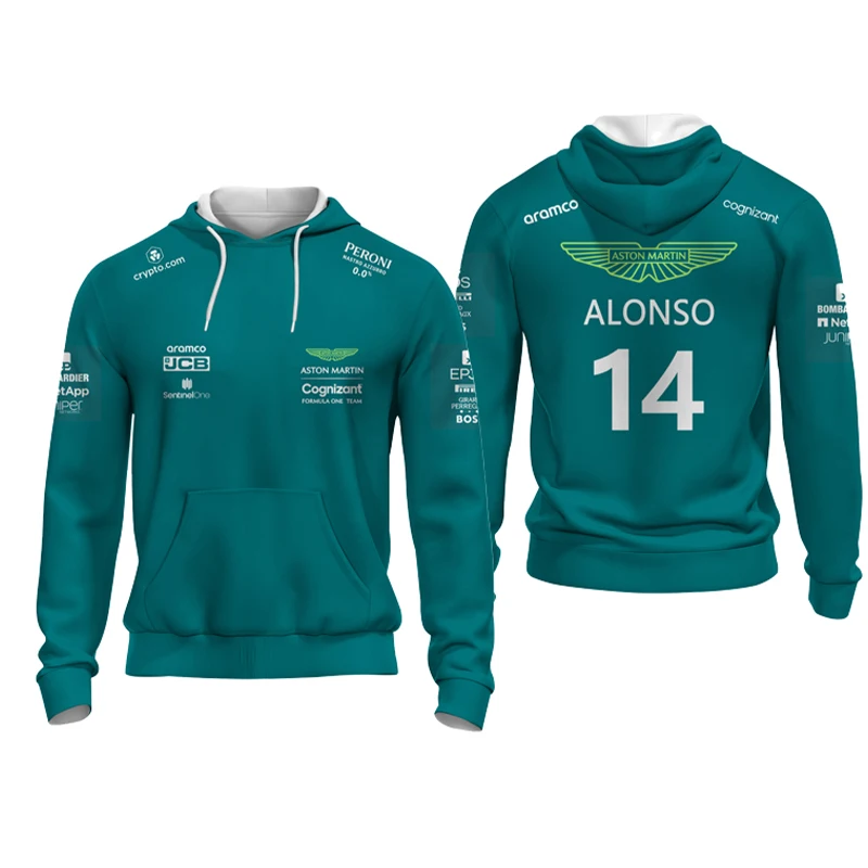 

2023 Best-selling Formula 1 Aston Martin Green Hooded Pullover Men's and Women's Racing Extreme Sports Competition Clothing
