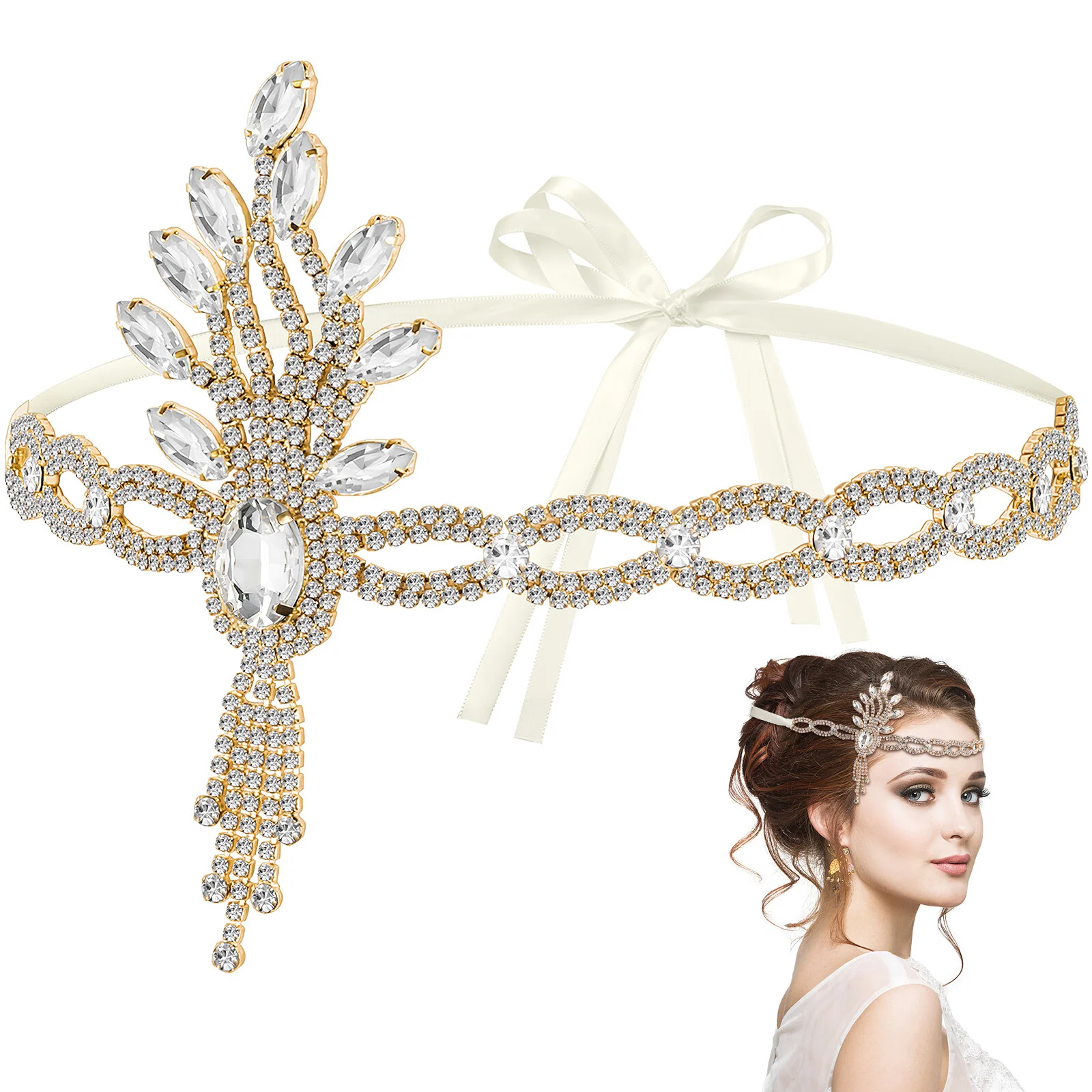 

Makeup Ribbon Crown Hairbands Crystal Headwear Bridal Wedding Accessories Scarf Hair Gems For Women