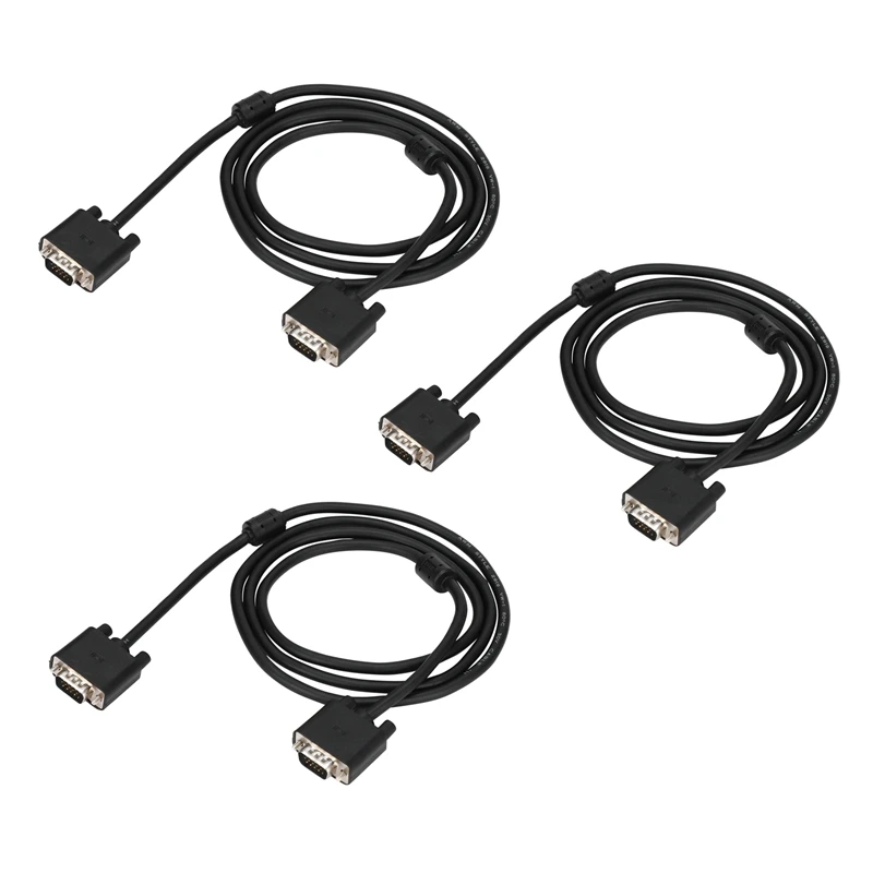

3X 1.5M VGA Cable Male To Male 4+5 HD Fully Wired 15PIN For Dell LCD CRT PROJECTOR PC Laptop Monitor Black