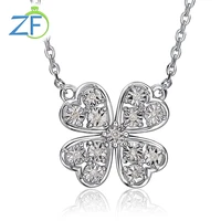 gz zongfa pure 925 sterling silver four leaf clover necklace for women 0 07ct round diamond 18 cross chain pendant fine jewelry