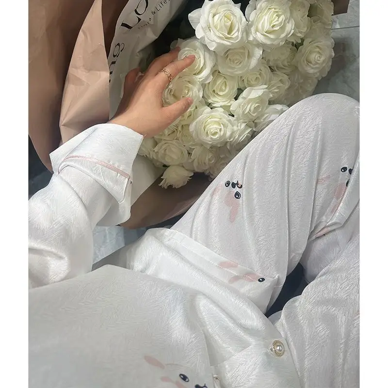 pajamas for women High-grade ice silk pijama mujer long-sleeved ins girls' home suit ensemble femme 2 pièces sleepwear