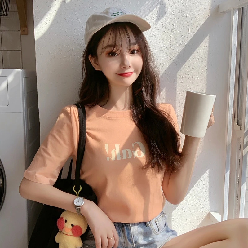 

Summer New Letter Print Women T-shirts Short Sleeve Tops Harajuku Short Bottoming Shirts Female Creative Slim Fit Tees