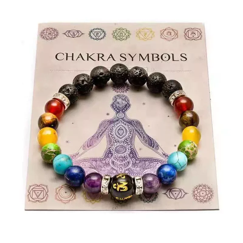 

7 Chakra Bracelet with Meaning Cardfor Men Women Natural Crystal Healing Anxiety Jewellery Mandala Yoga Meditation Bracelet Gift