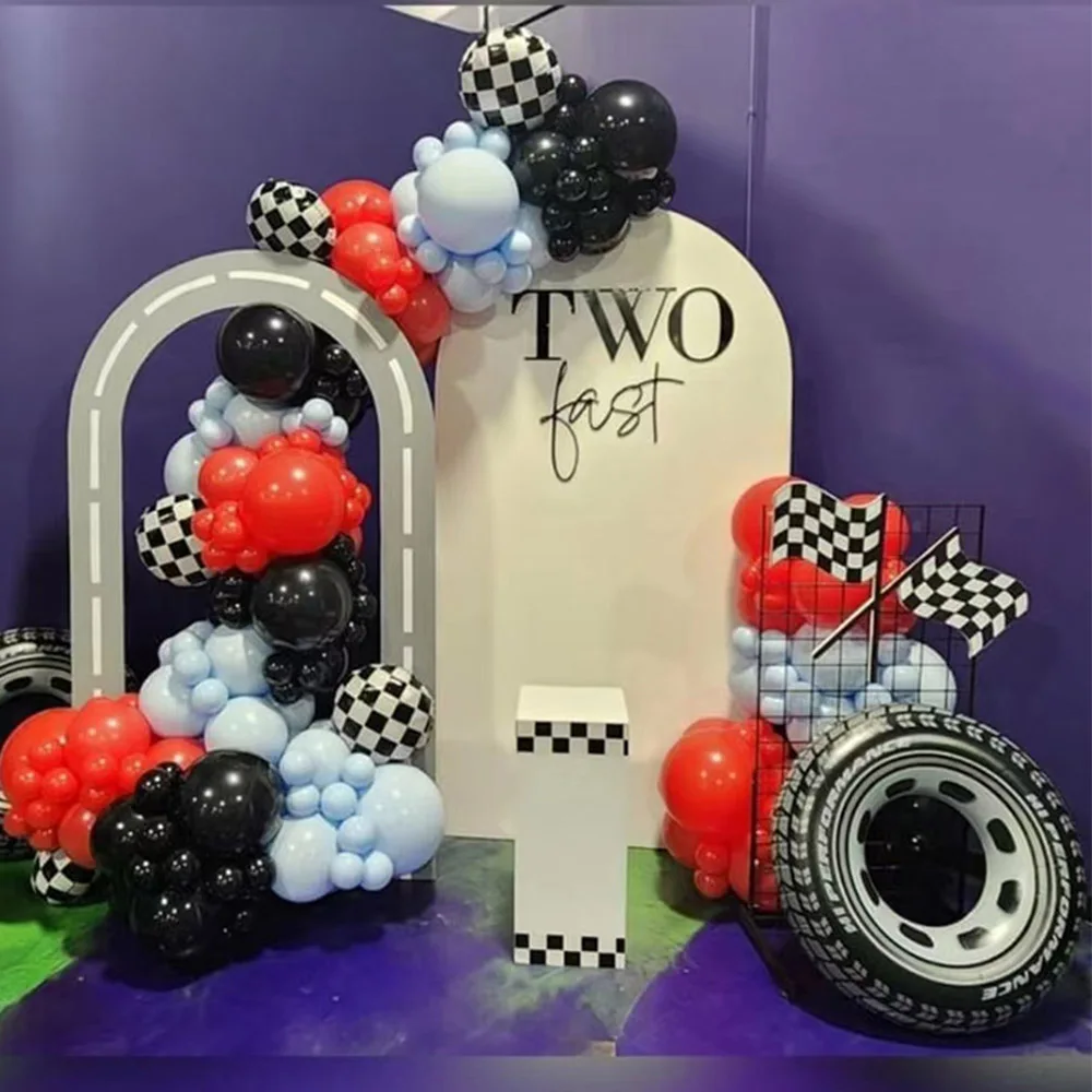 

158pcs/Set Red Black Macaron Blue Latex Balloon Garland Kit Large Tyre Foil Balls Kids Birthday Two Fast Racing Party Decor Supp