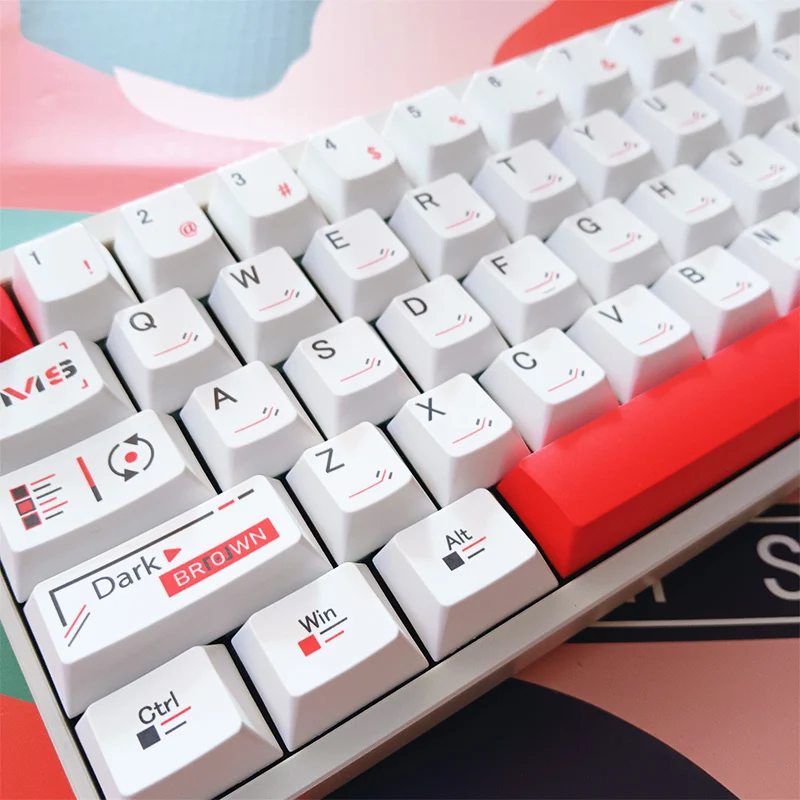 Фото Белые колпачки для клавиш Cherry Pbt Белые простые колпачки для клавиш Красные механические L-образные колпачки для входа 2,25/2,75U Космическая планка Alice Layout Keycaps №3