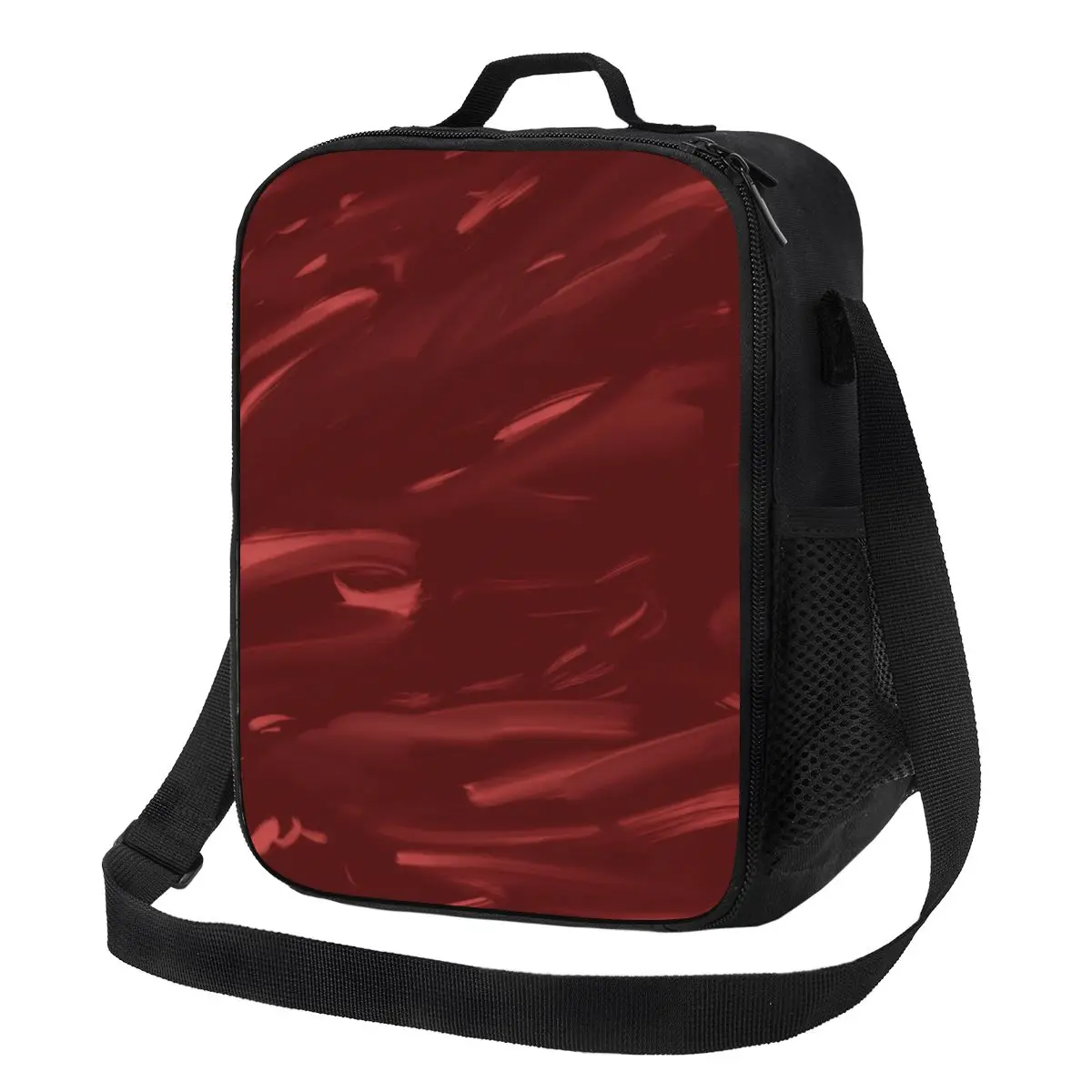 

Brush Print Lunch Bag Red Abstract Art Outdoor Picnic Lunch Box Girls Retro Designer Thermal Tote Handbags Waterproof Cooler Bag
