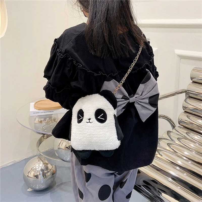 

Cute Cartoon Panda Messenger Bag New Creative Fashion Shoulder Bag Women Stylish Literary Plush Chain Messenger Bag
