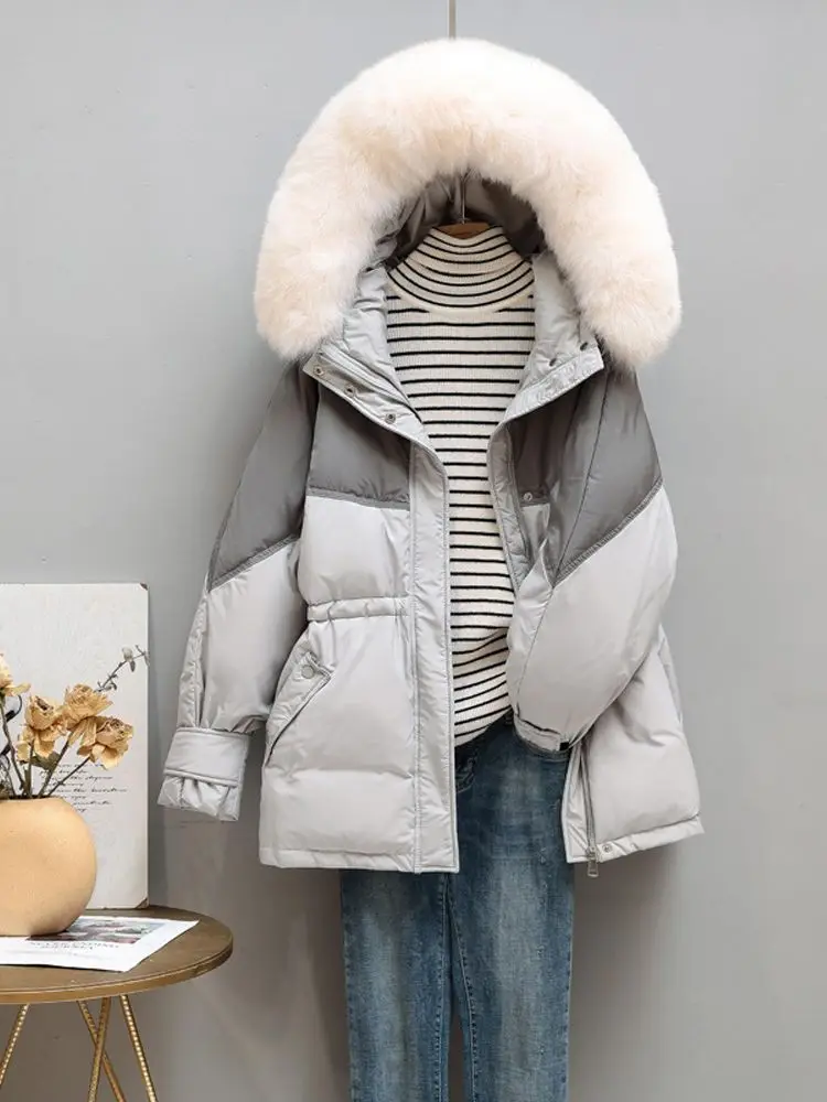 Women Down Jacket New Casual Style Fox Fur Collar White Duck Down Jackets Autumn Winter Warm Coats And Parkas Female Outwear