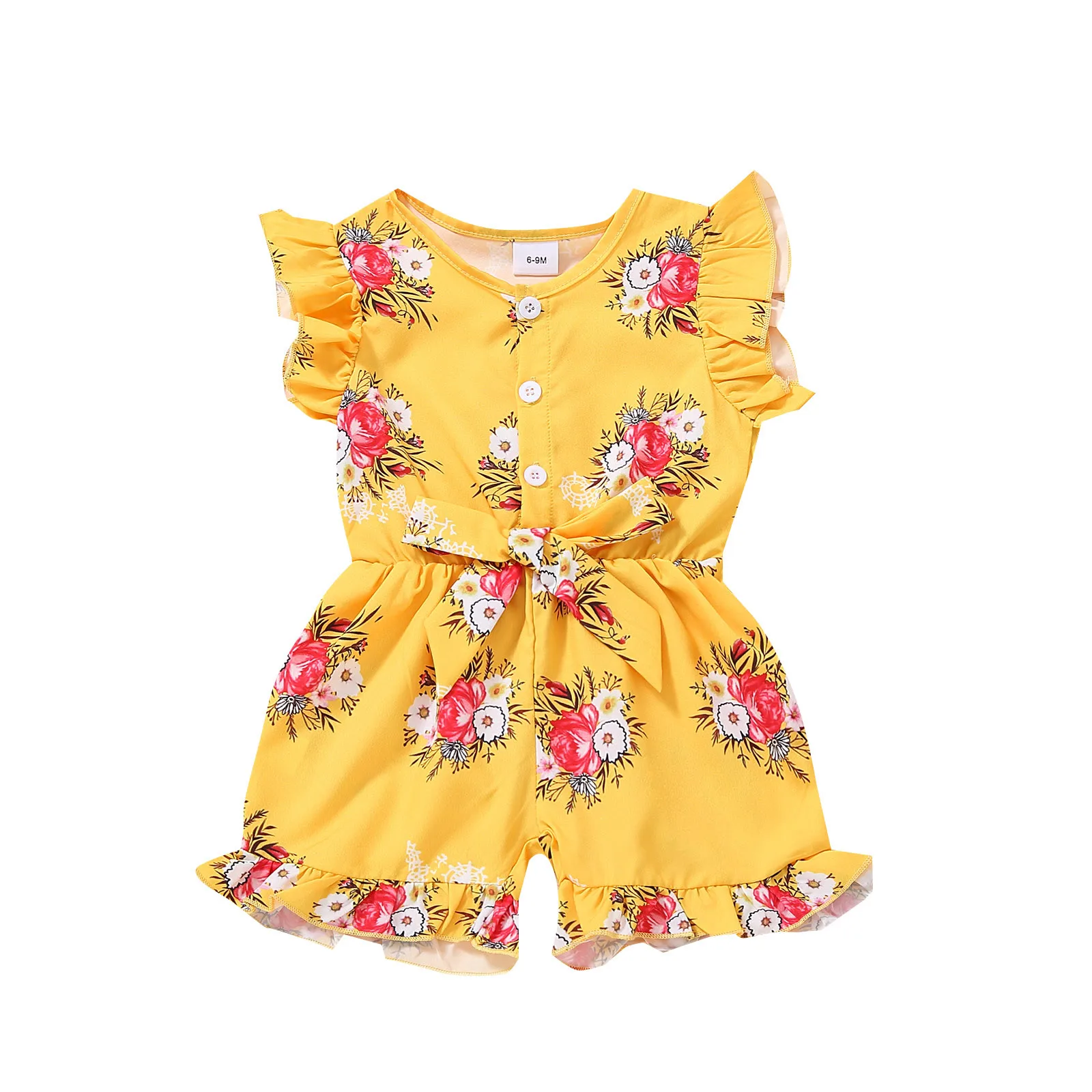 

Toddler Baby Girls Sleeveless Floral Printed Bowknot Ruffles Romper Jumpsuit Clothing Sets For Children Girl Clothes Children