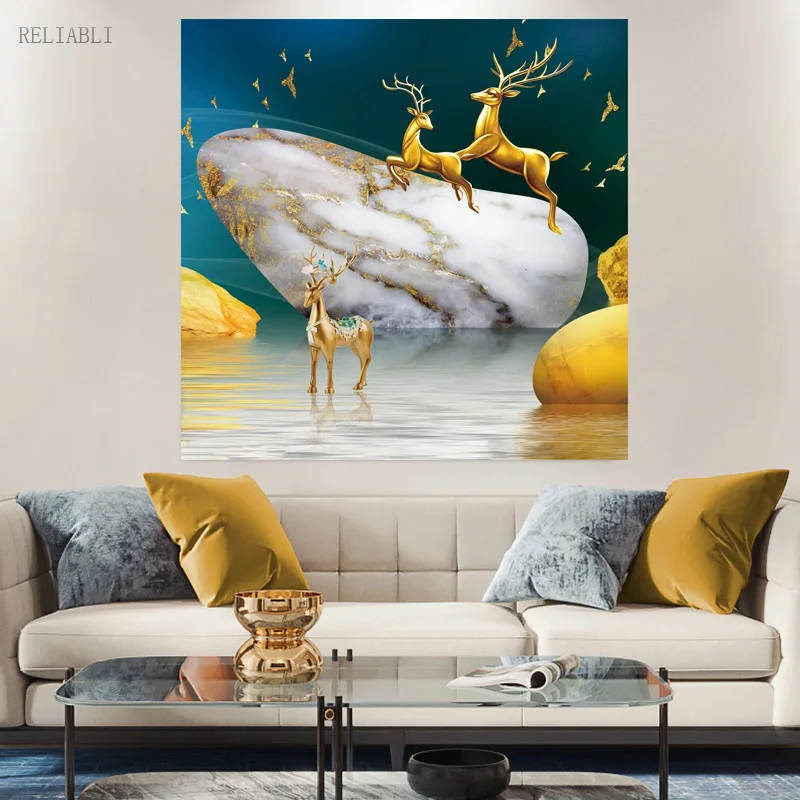 

Home Decor Abstract Gold Elk Posters Canvas Print Picture Home Decorative Painting Is Suitable For Living Room Decor Wall Art