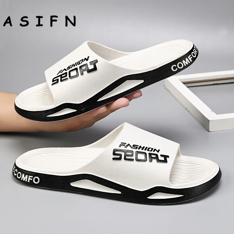 ASIFN Fashion Sport Men Slippers Beach Outdoor Slides Non-slip Flip Flops Male Women Sepatu Pria Big Size Men Shoes PVC 2022 New