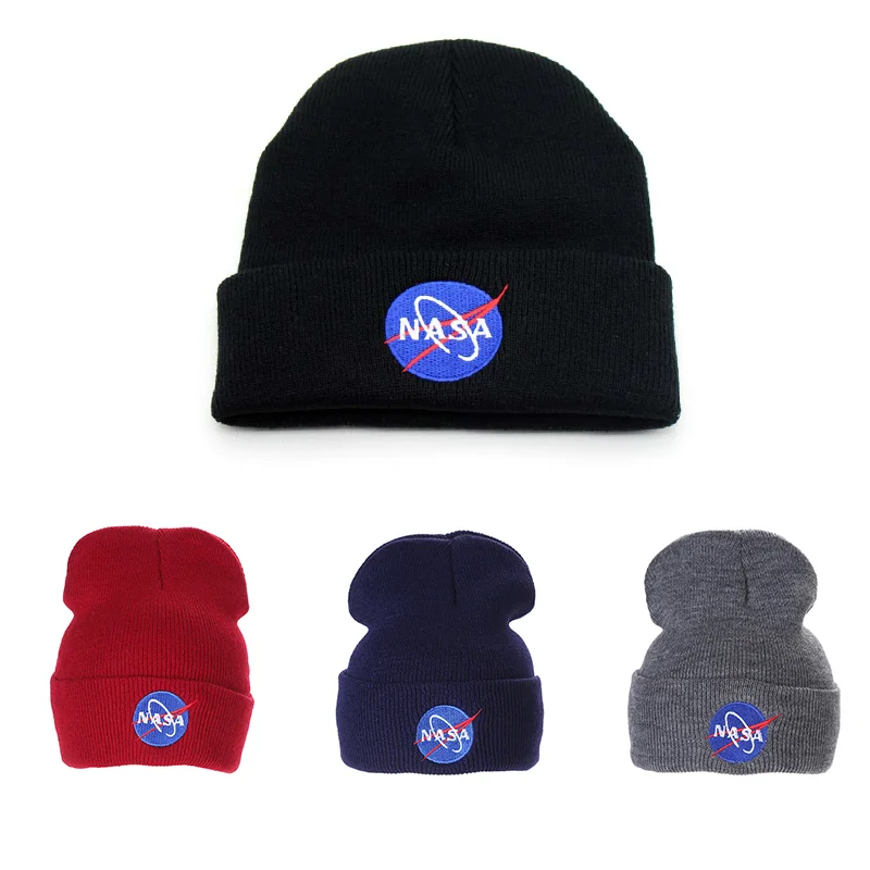 New NASAS Letters Earth Embroidered Beanie Hat Winter Autumn Wool Knitted Bonnet Hat Women Men Brand Hiphop Skullies Beanies Cap