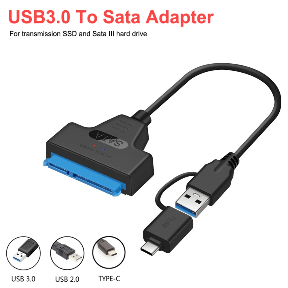 

USB 3.0/Type-c SATA Hard Drive Adapter Cable Sata 3 To Usb 3.0/USB-C Connector Computer Cable Adapter for 2.5 inch SSD & HDD