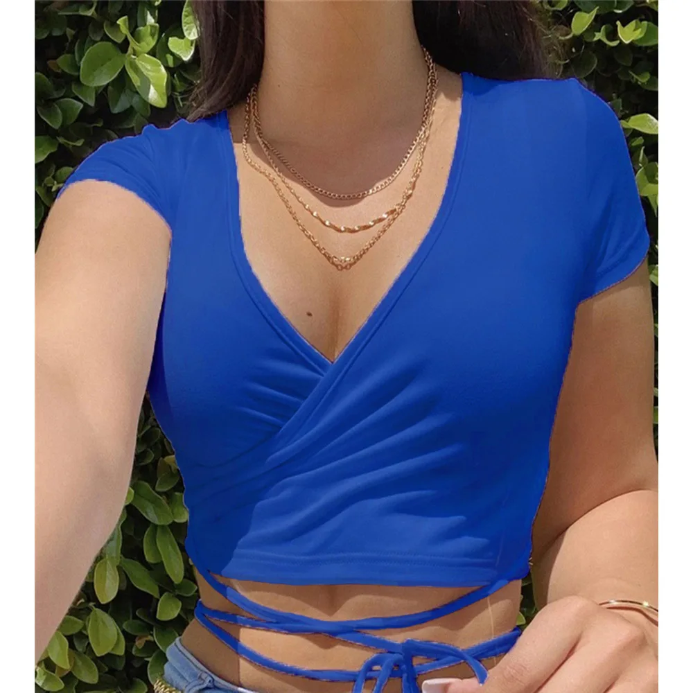 Женская сексуальная летняя модная одноцветная футбольная рубашка с V-образным