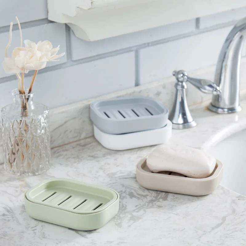 

Simple Plastic Double Layer Drainage Soap Box Rectangular Soap Box Handmade Soap Box Bathroom Put Fat Cover Box Soap Holder