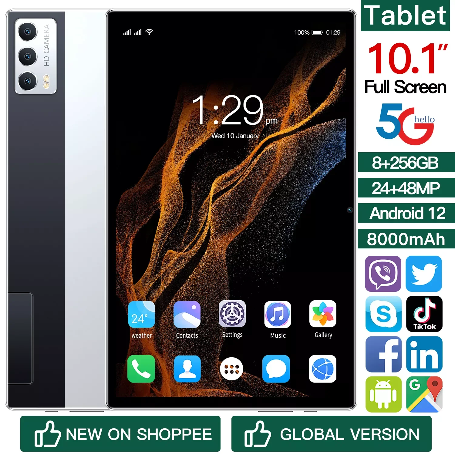 

New【 Buy 128GB 】10'' Tablet PC Android 12 4G/3G Octa Core 8GB RAM 256GB ROM Tablets PC Dual Wifi Type-C 8000mAh Tabl