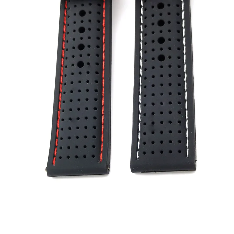 High Quality Rubber Watch Band 20 22mm Soft Sports Waterproof Breathable Suture Silicone Watch Strap