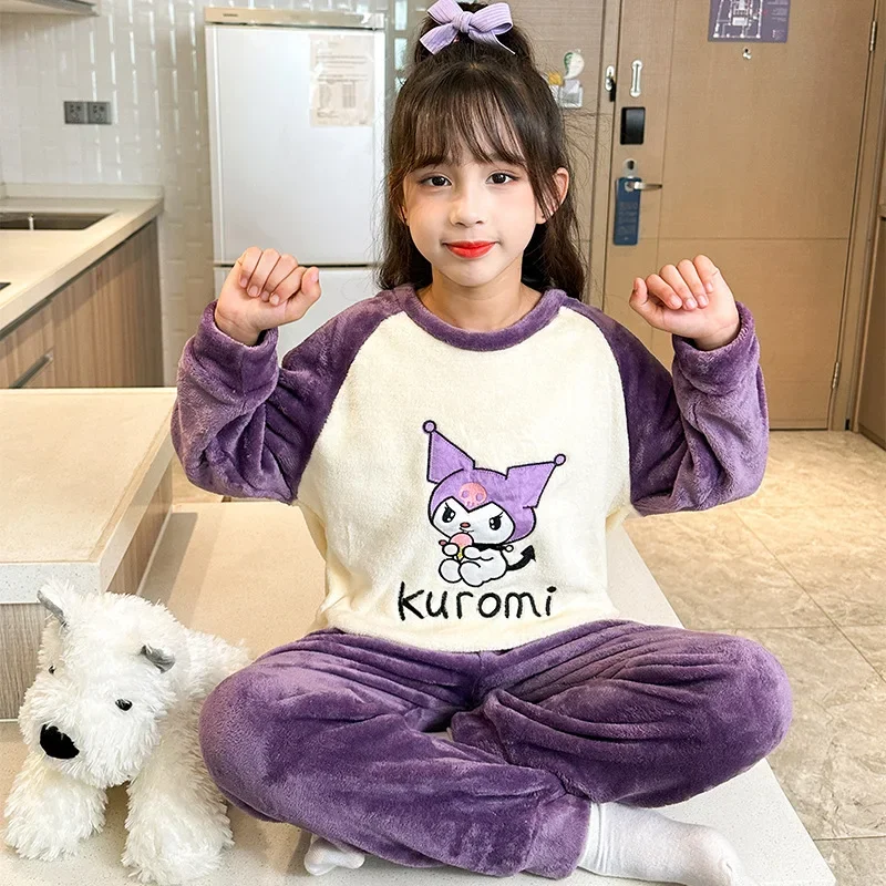 

Kawaii Sanrio Hello Kitty Matching Pajamas Boys Girls Cinnamoroll Coral Velvet Pyjama Winter Warm Anime Kids Sleep Clothes Gift