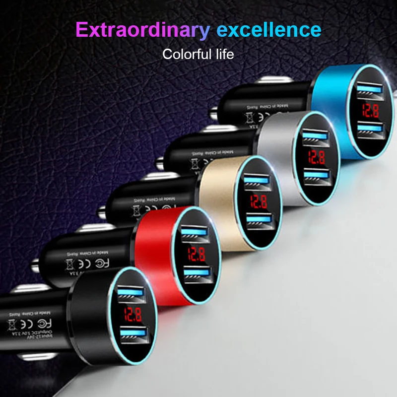 

Dual USB Socket Phone Charger Cigaretter Light Plug Power Adapter 2 Ports USB Digital LCD Voltage Display For 12V 24V Cars