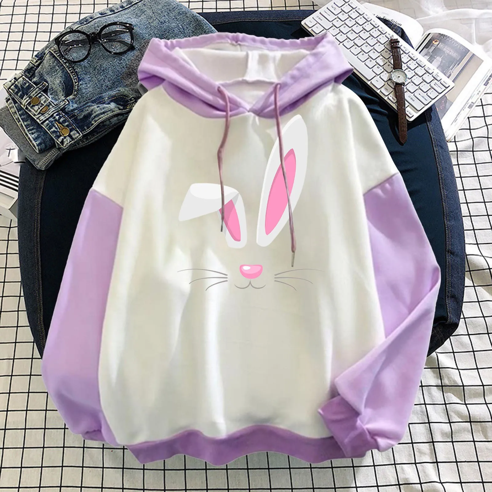 

Женская Повседневная Толстовка с длинным рукавом, с принтом кролика