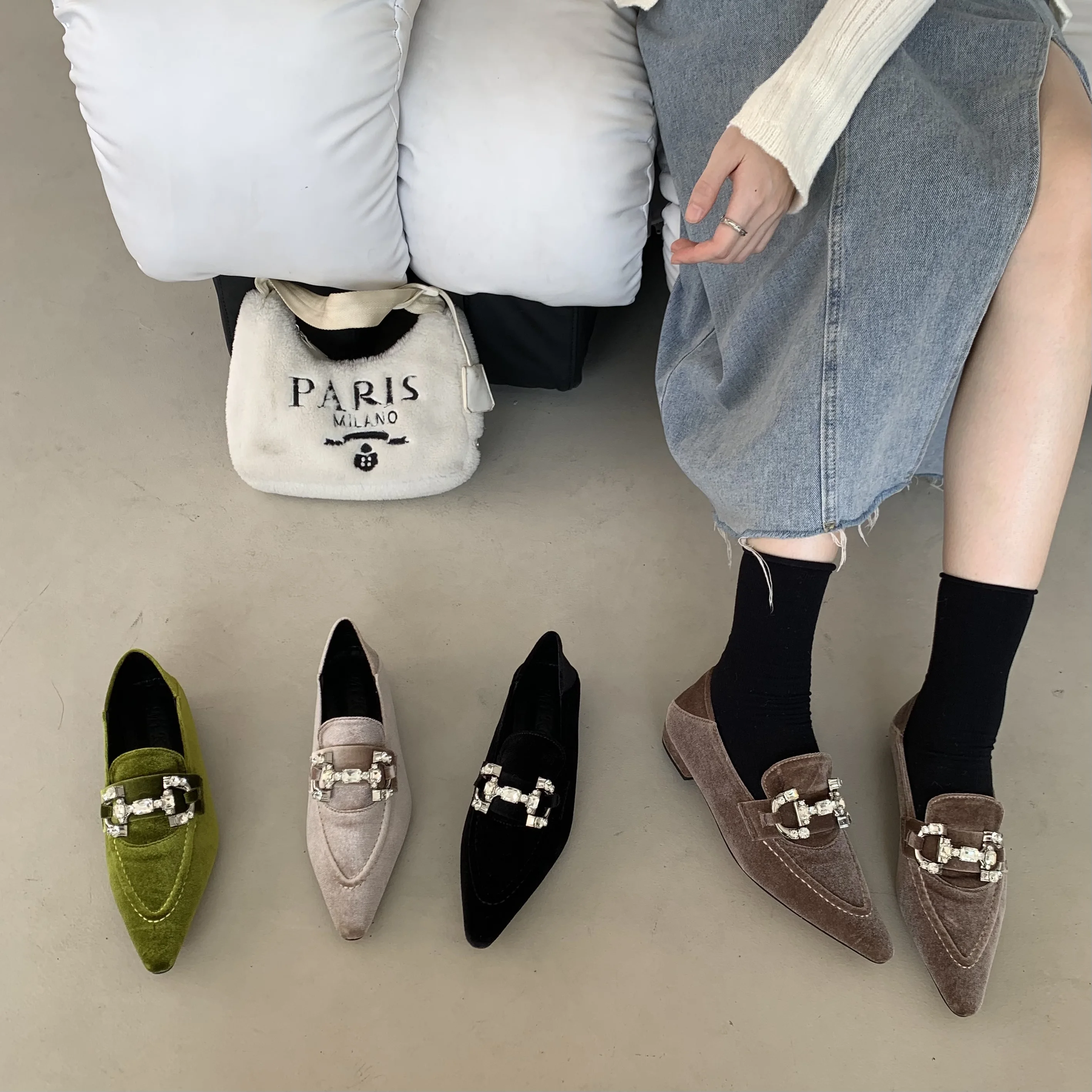 

Новинка весны 2023, женские зеленые туфли-лодочки с острым носком, элегантные туфли на среднем каблуке, с ремешком на пятке, ОК