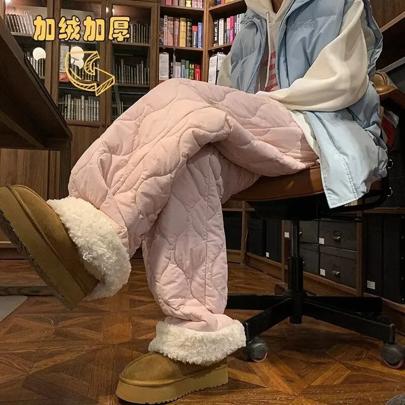 Y2K зимние берберские флисовые хлопковые брюки женские 2023 новые утепленные ватные