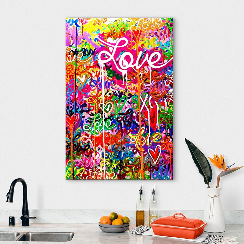 

Banksy Style Artwork Colorful Love Wall Art Canvas Painting Street Pop Art Graffiti Posters Prints for Home Room Decor Pictures