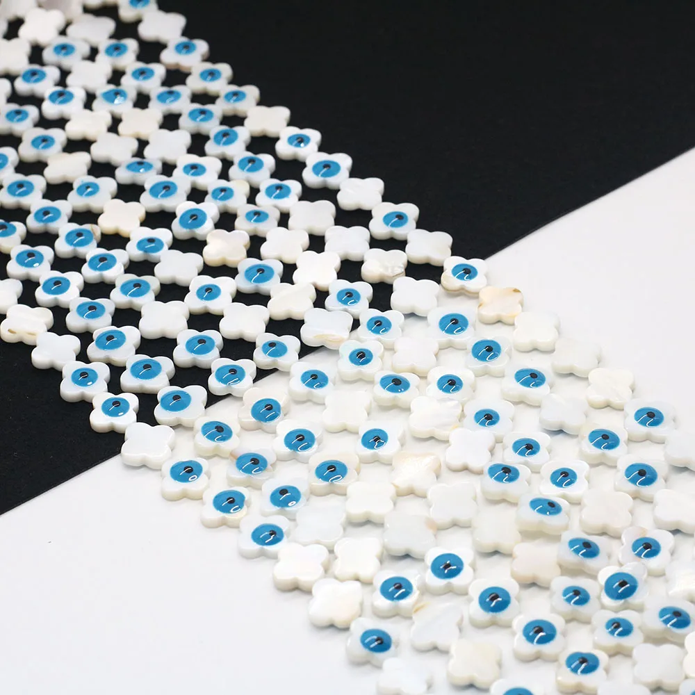 

Натуральная пресноводная раковина четырехлистный цветок синий дьявольский глаз бисер ручной работы серьги