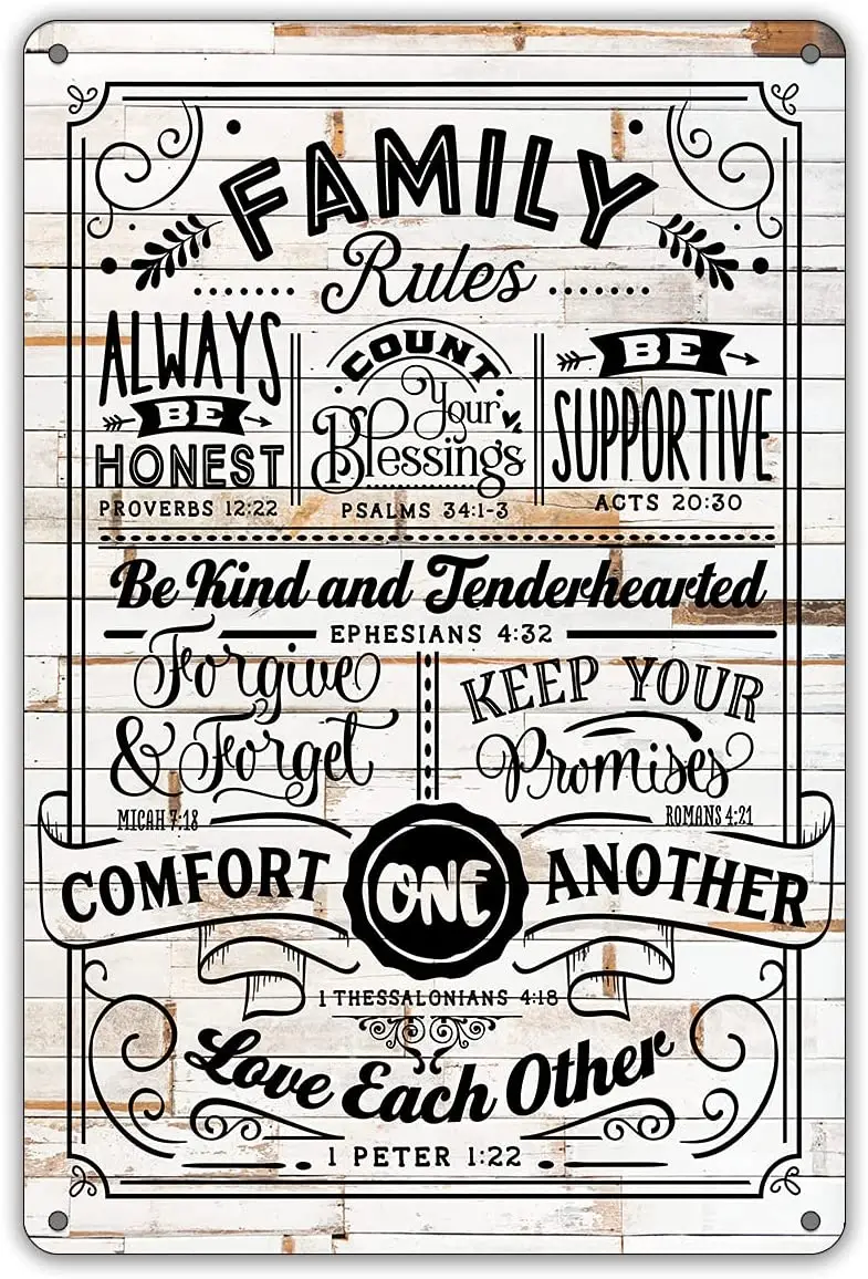 

Funny Family Rules Metal Tin Sign Wall Decor, Farmhouse Rustic Family Sign for Home Kitchen Living Room Dining Room Decor