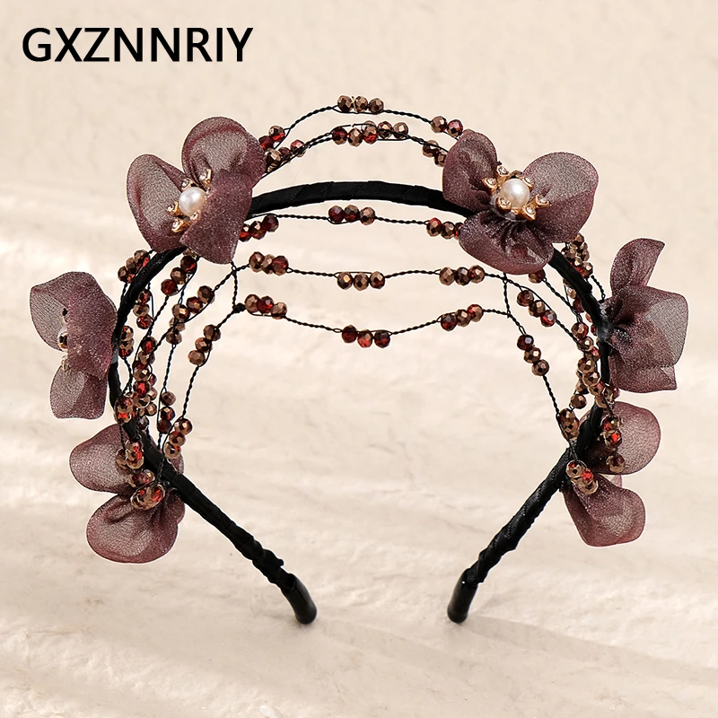 Аксессуары для волос женщин ободок с кристаллами и жемчугом модный женский