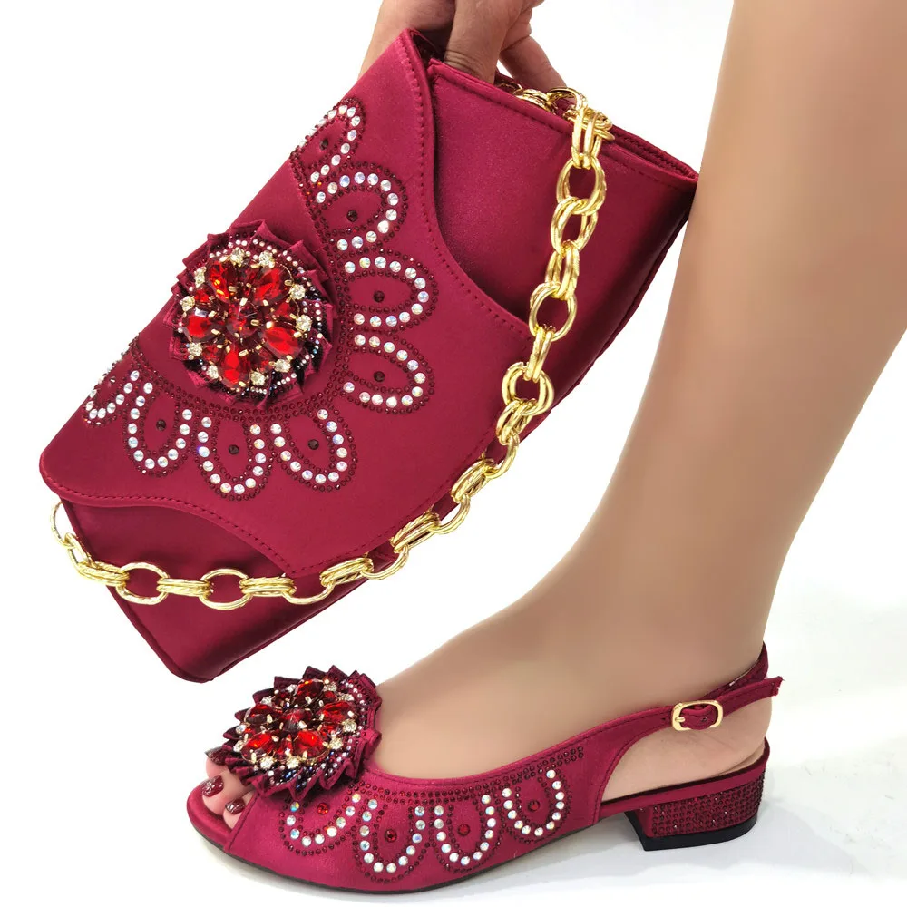 

Doershow fashion lady Shoes and Bag Set Italy wine Color Italian Shoes with Matching Bag Set Decorated with Rhineston! HGR1-9