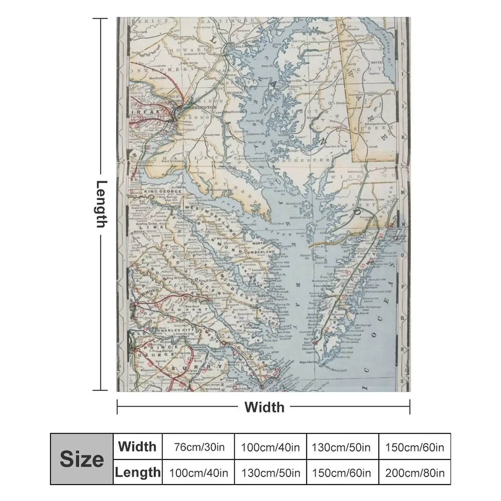 Винтажная карта Чесапаке Бух (1901) Одеяло Персонализированный подарок Термальные
